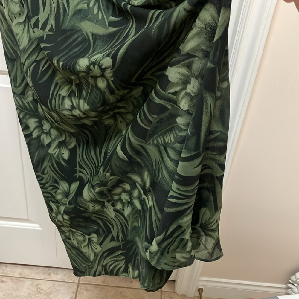 Sears Tradition vintage long dress chiffon flowy floral pattern, green/black - Picture 8 of 13
